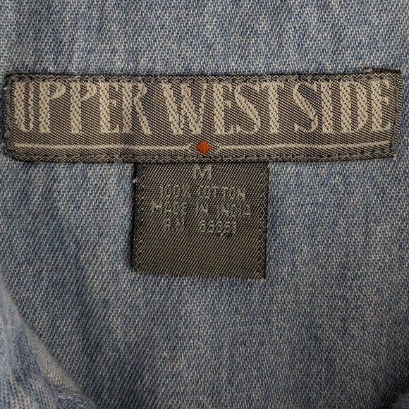 UPPER WEST SIDE Blue Chambray, Lace Trim, Short Sleeve Button Shirt; Size M - Picture 4 of 6